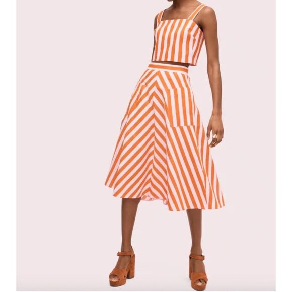 Kate Spade Deck Stripe in Mirage Pink and Traffic Linen Blend Midi Skirt - Picture 13 of 13